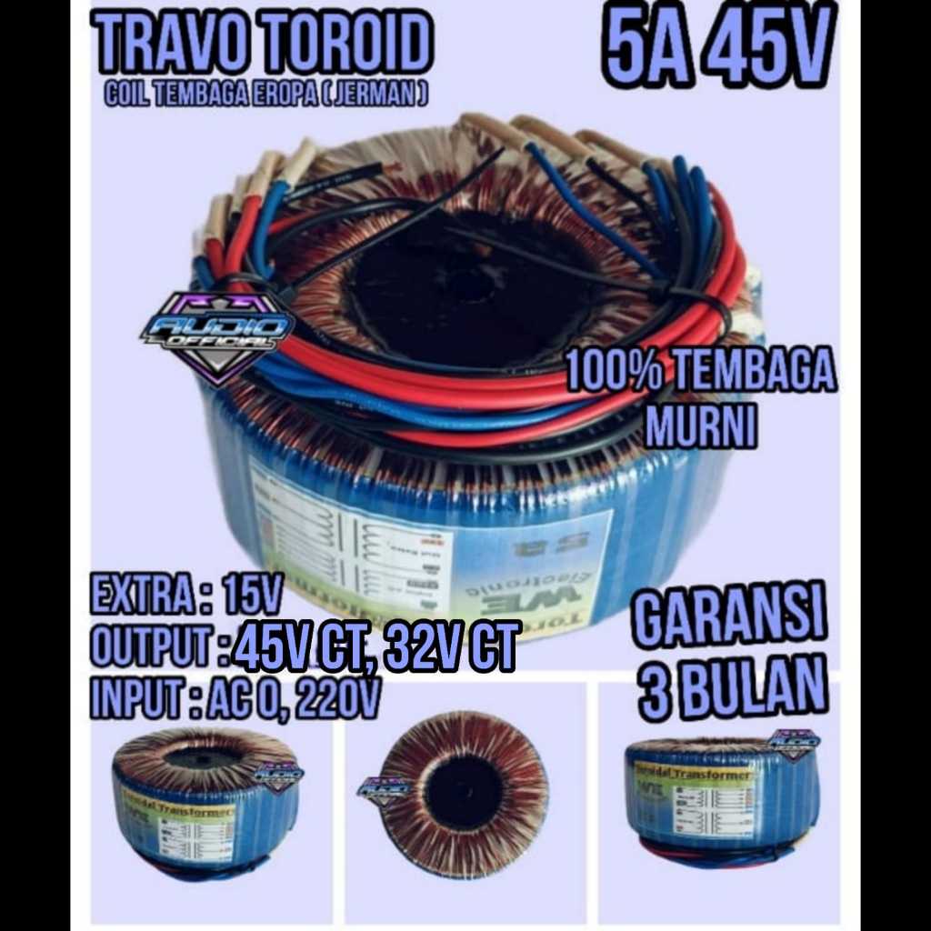 Travo Donat Toroid 5A Besar CT 45V 32V / Travo Teroid 5 Amper Tembaga Murni HELENIC Jerman