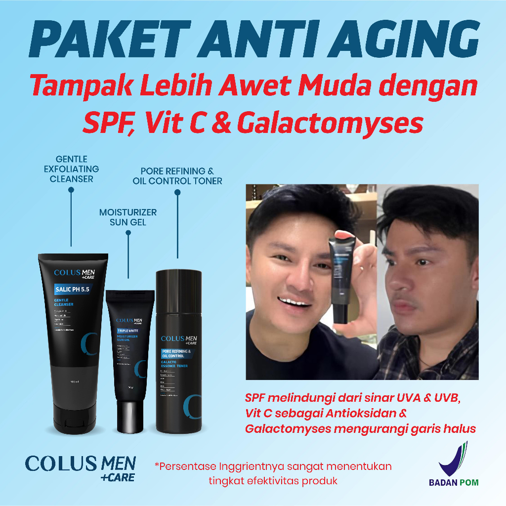 COLUS MEN Paket Skincare  ANTI AGING | Skincare Pria Niacinamide 5% | Sabun Muka Pria | Skincare Cow