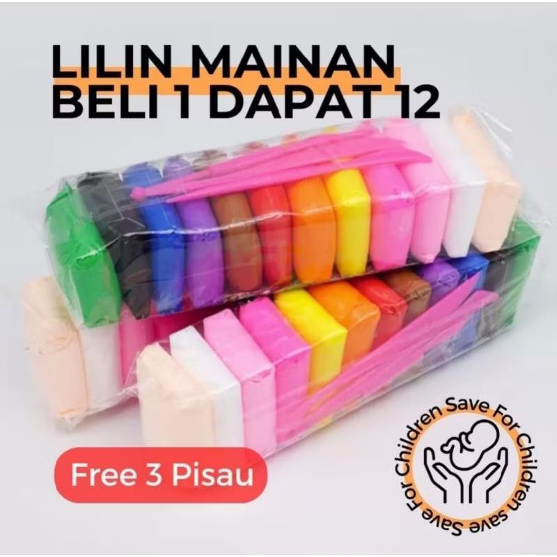 Polymer Clay Magic / Mainan Anak Clay Plastisin / Lilin mainan 12 Warna Makassar