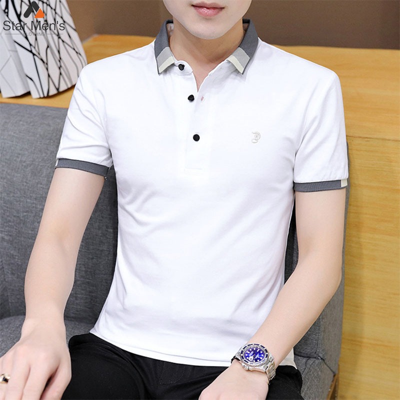 baju kaos polos/Kaos Polo Pria/kaos berkerah pria premium/kemeja pria. kemeja polos/V Neck Lengan Pe