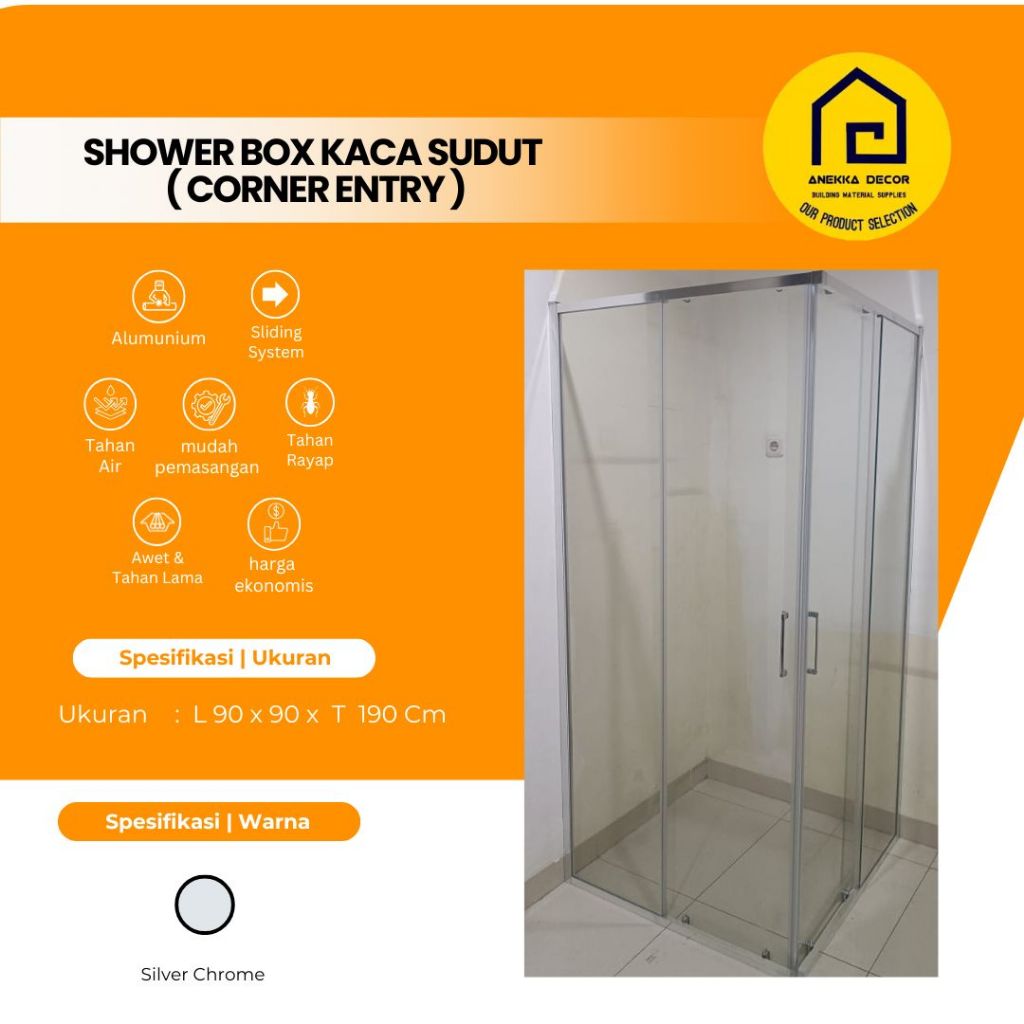 Shower Box/Kaca Shower Sliding Sudut/Kaca Kamar Mandi
