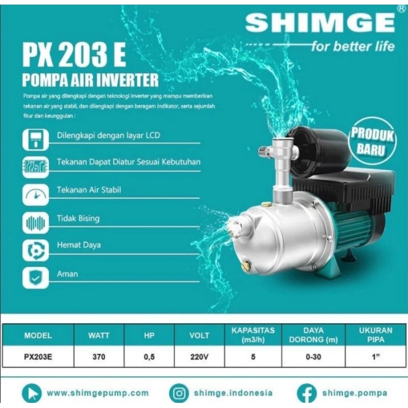 Shimge- PX 203E Pompa Booster Horizontal Inverter ORIGINAL