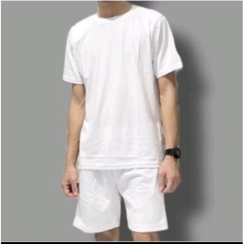 Setelan baju putih celana putih polos baju celana putih tes masuk akademik pakaian olahraga pria wan