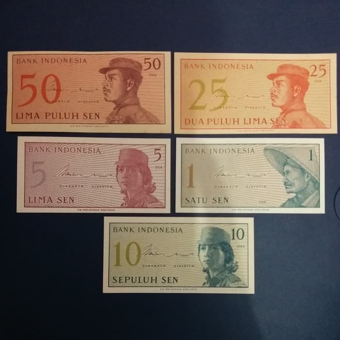 Paket Set 5 Lembar Uang Lama Uang Kuno Seri Sukarelawan 1-50 SEN Dwikora Koleksi Numismatik