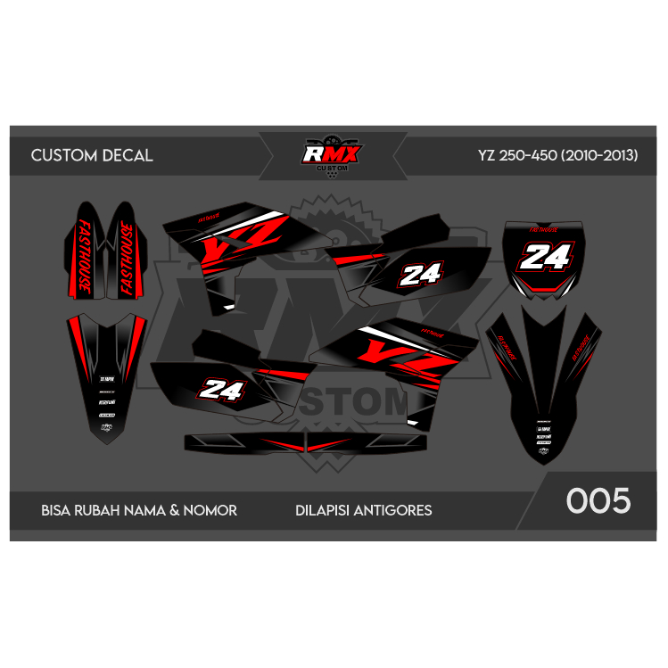 DECAL STICKER YZ 250 (005) DEKAL STIKER YZ 250F 450 450F FULLBODY 2010 2011 2012 2013 HITAM MERAH, K