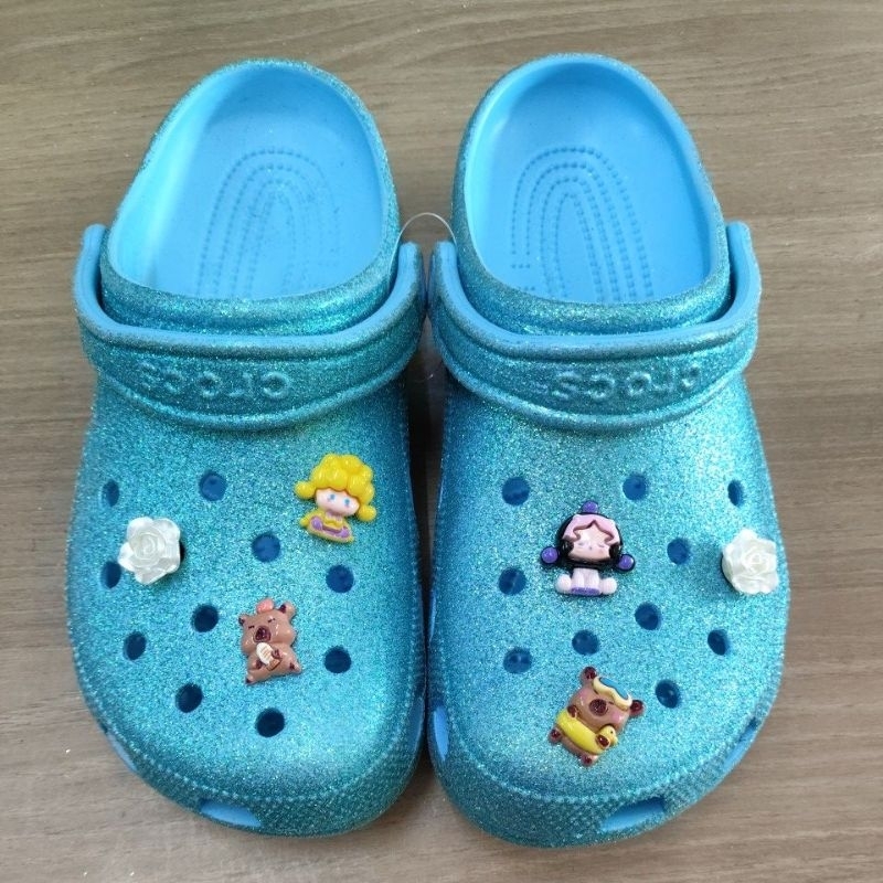 SANDAL CROCS M8 W10 42 41 GLITTER TINTED GLASS CLASSIC CLOG GLITTER TOSCA BIRU BLUE NO CUTTING MADE 