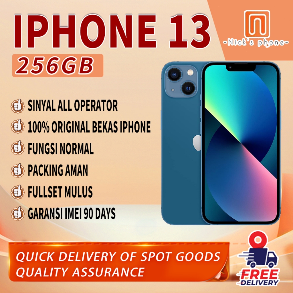 iPhone 13 256GB Fullset Second Original100% INTER 6.1"OLED-Ori Mulus Normal Phone 3utools All Green