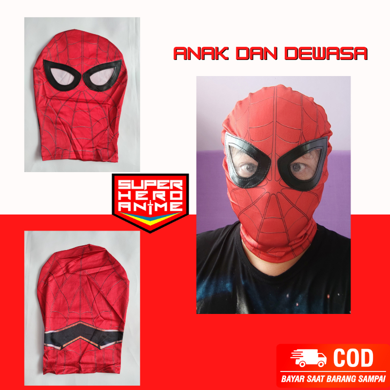 Topeng Spiderman Anak Dewasa Bahan Kain Cosplay Spider Merah Import