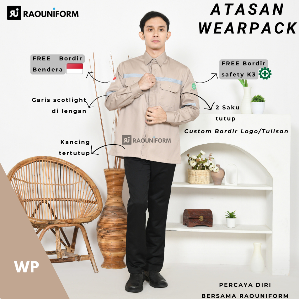 Baju Wearpack Safety lengan panjang/Kemeja Safety K3 lengan panjang/Wearpack safety atasan bordir
