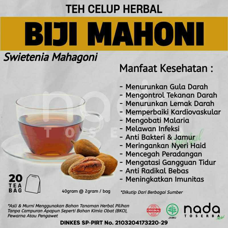

Teh Celup Herbal BIJI MAHONI Isi 20 Tea Bag | Diabetes & Hipertensi | Swietenie Mahagoni