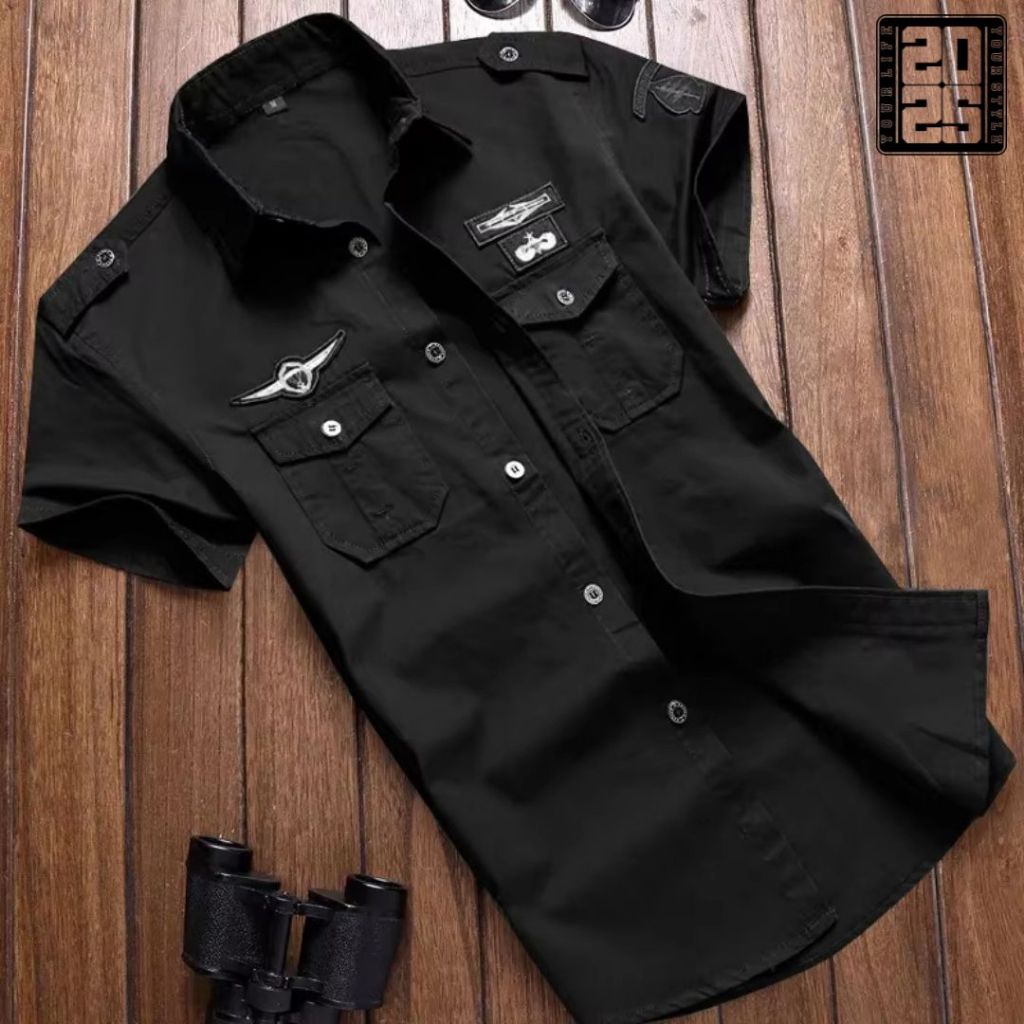 Kemeja Tactical Pria Hitam Bordil / Kemeja Tactical / Kemeja Tactical Pria / Kemeja Tactical Lengan 