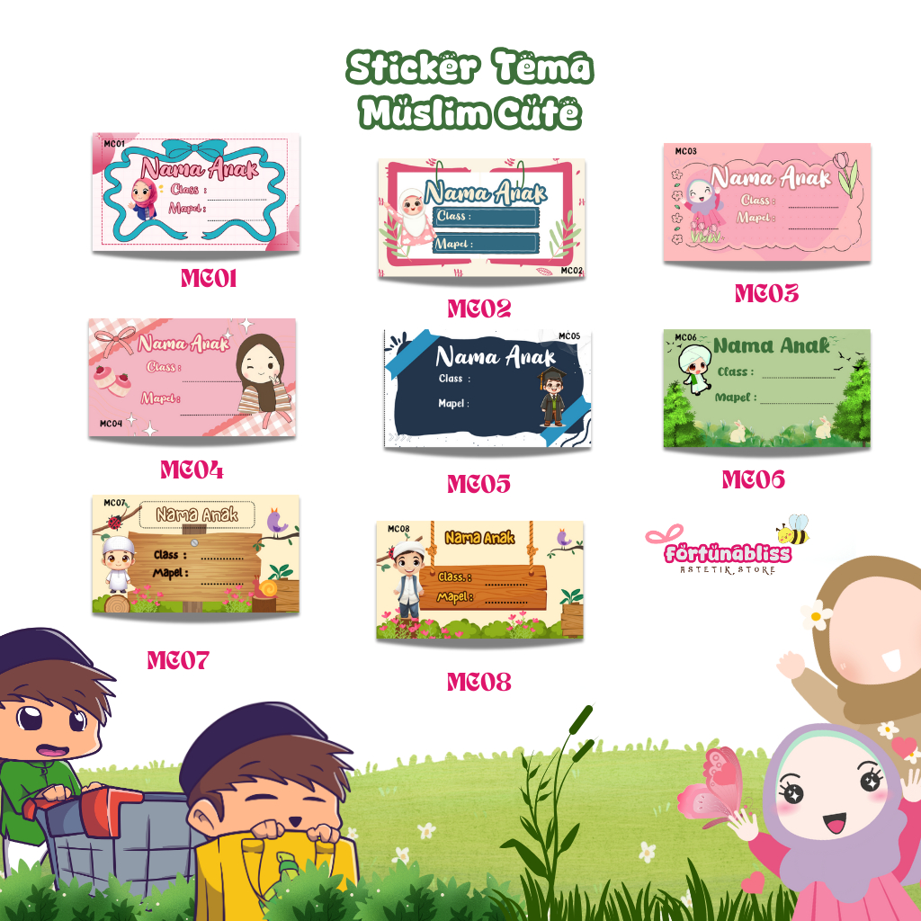 

STICKER LABEL MATA PELAJARAN ANAK CUSTOM LABEL NAMA ANAK MUSLIM CUTE ISI 20 / 40 PCS