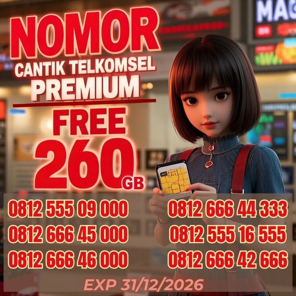 Nomor Cantik Telkomsel Free 260GB Setahun Tanpa Syarat apapun Masa Aktif Kartu 3thn Harga 999ribu