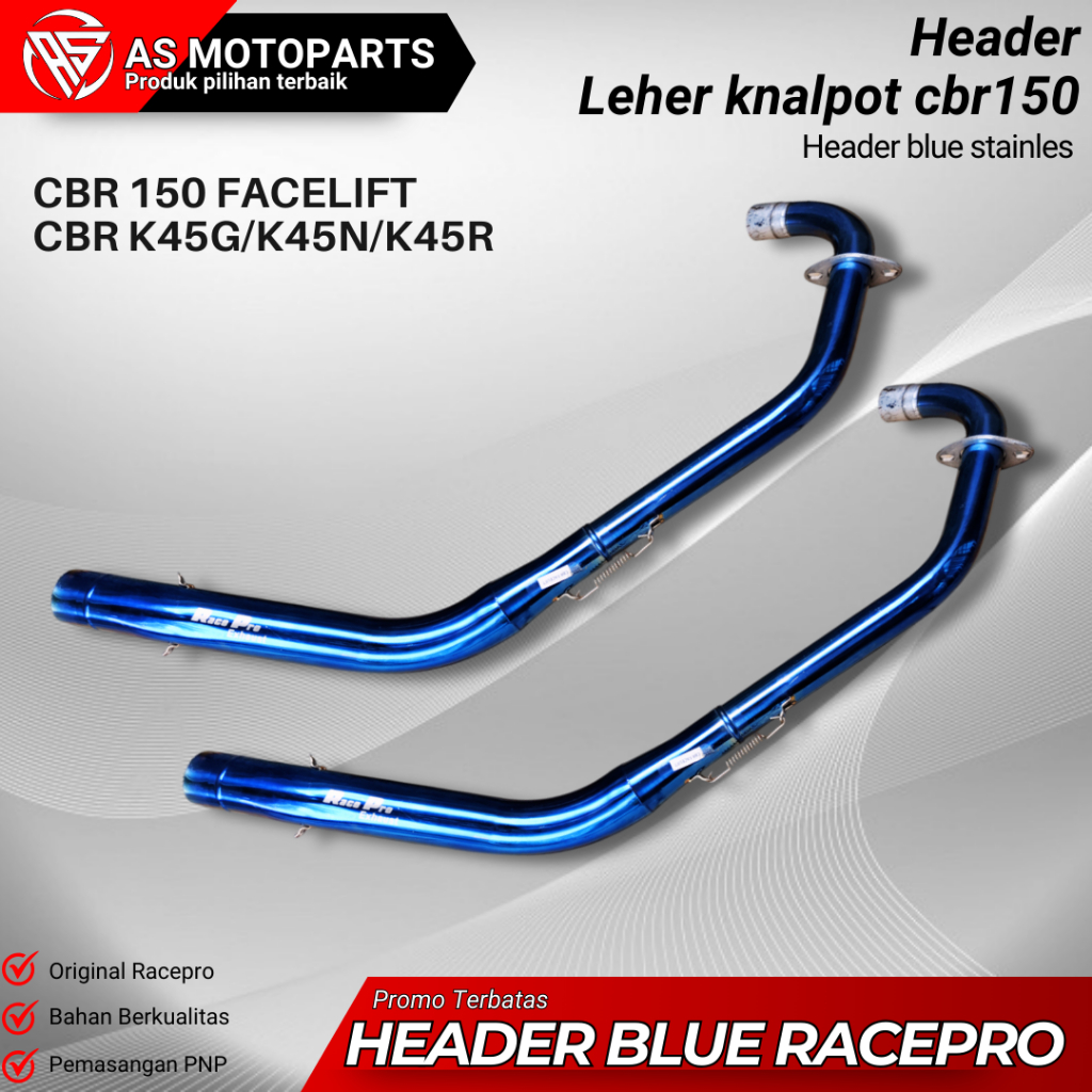 As Motopart Header Blue Leheran Knalpot CBR 150 Facelift K45G/K45N/K45R Leheran Knalpot Racepro Biru