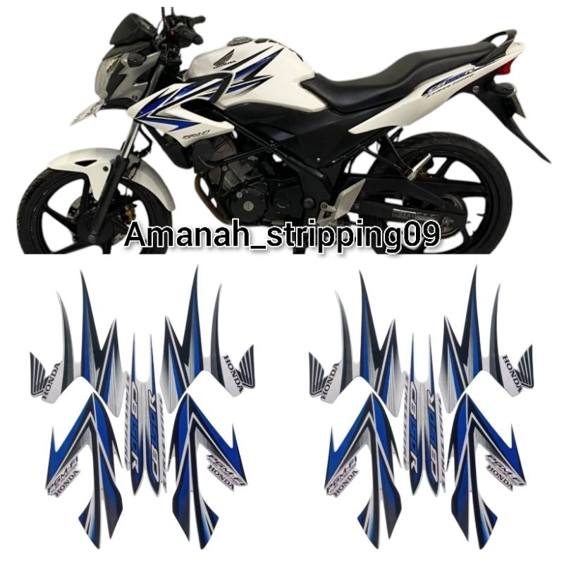 Lish stiker striping standart motor Cb150R tahun 2013 full set body warna putih biru