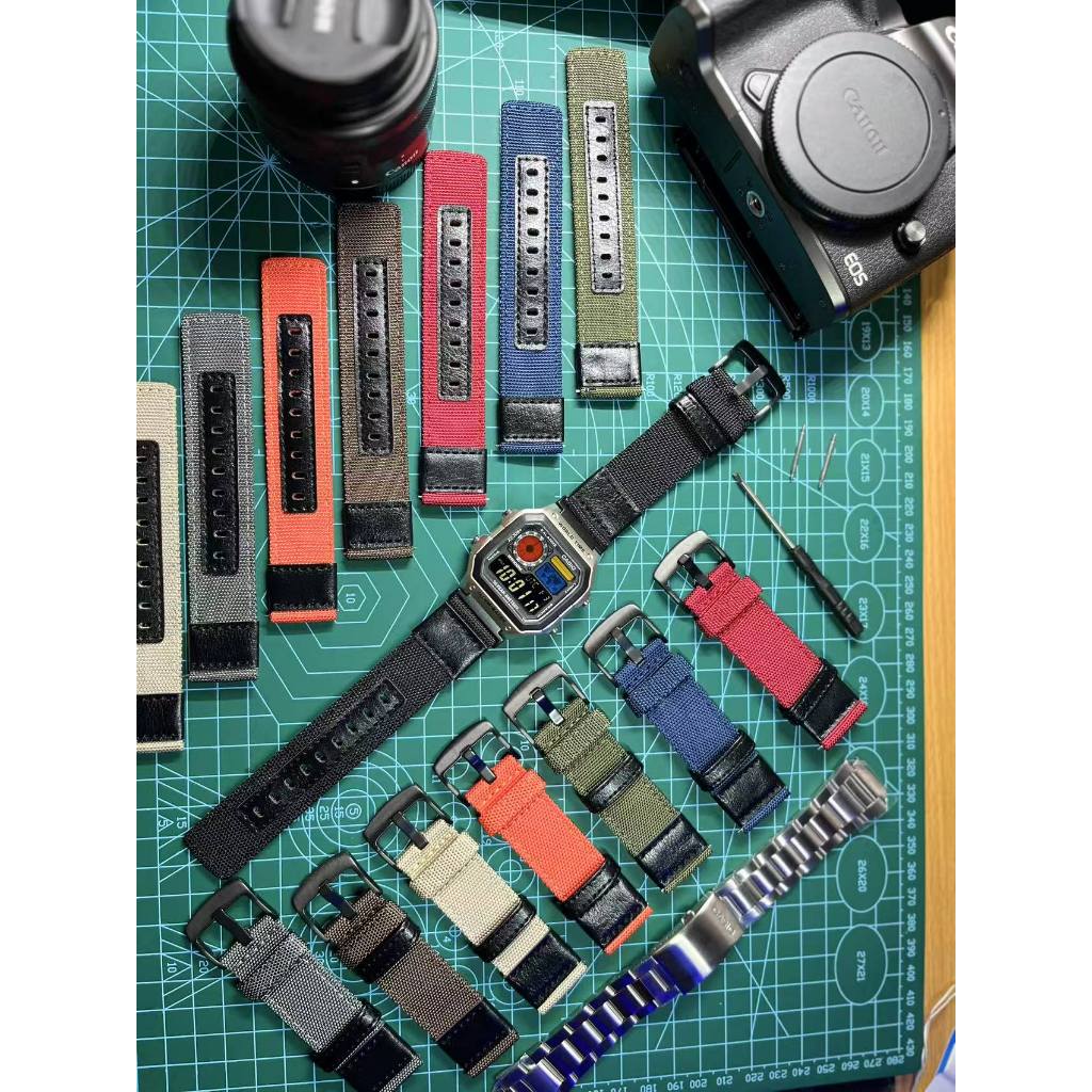 Modified jam tangan pria Casio AE-1200, colorful polarised LCD, hydromod case and elastic nato strap