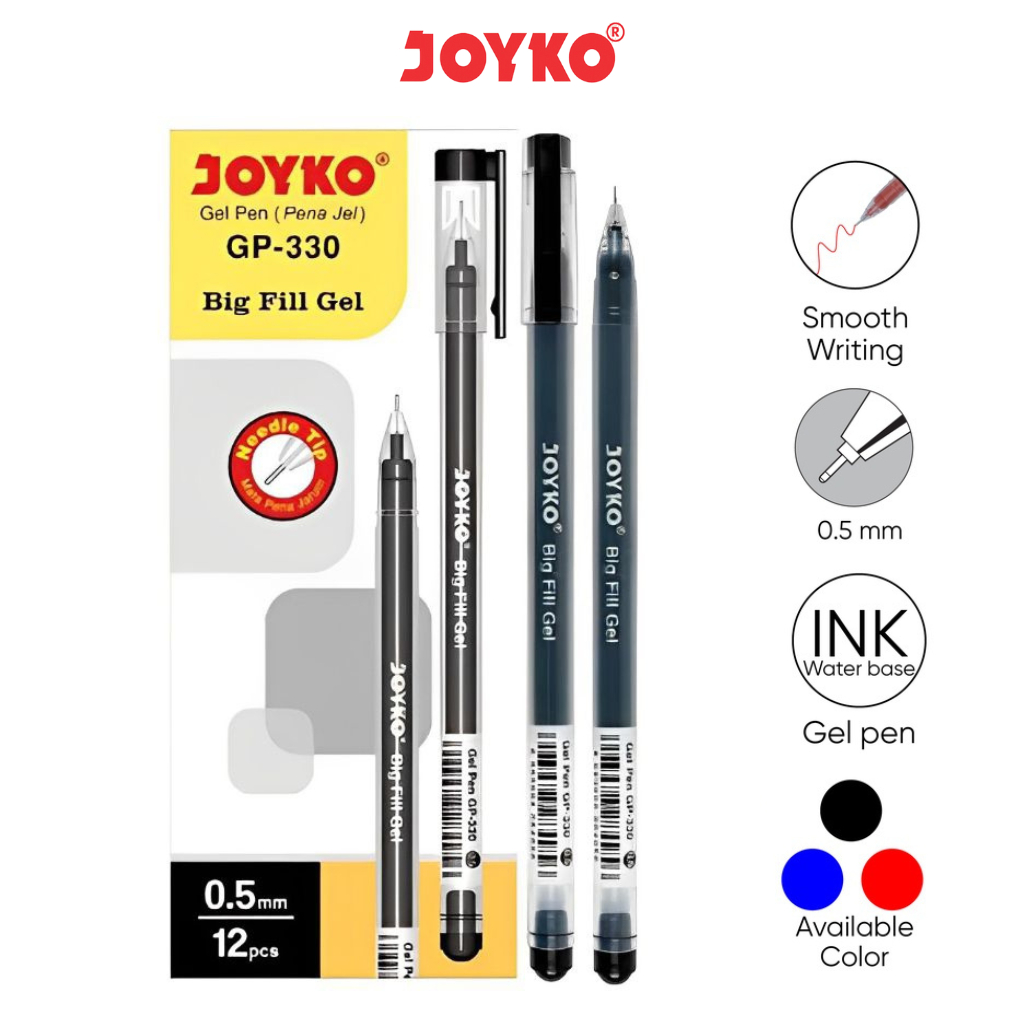 

( 12Pcs ) Pulpen Gel Pen Joyko Big Fill Gel 0.5mm / Bolpoin Pena Gel Joyko GP-330
