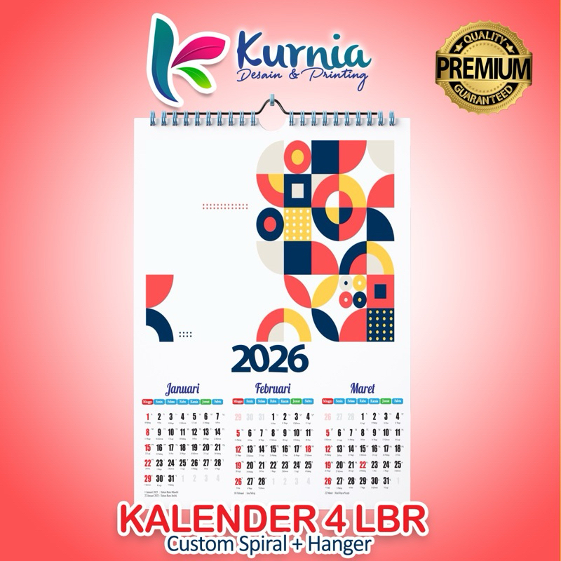 

Kalender 2026 Dinding Spiral + Hanger Isi 7 Lbr ap 150 g
