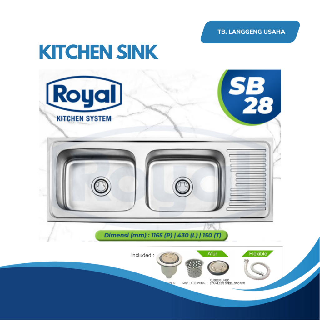 LU ROYAL KITCHEN SINK SB-28 STAINLESS 2 LUBANG TEMPAT BAK CUCI PIRING