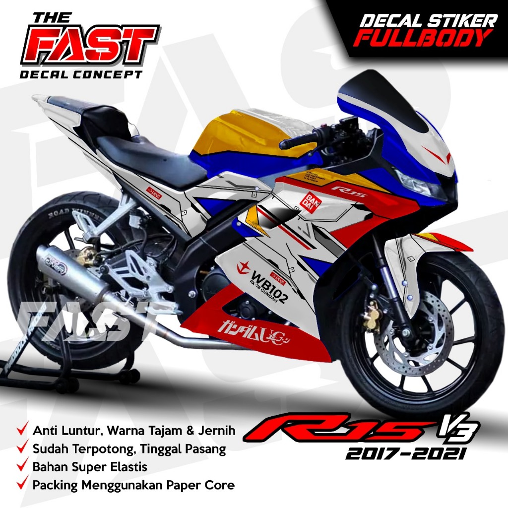 Decal R15 V3 Stiker Decal Motor R15 V3 Sticker Yamaha R15 V3 Fullbody Motif Livery Racing Costum