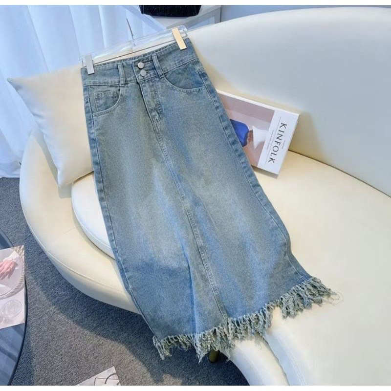 NIOMI - ROK JEANS SKIRT 7/9 LIPAT Bawahan Rok Jeans Wanita kancing 2 Premium Terlaris [BFG87PK]