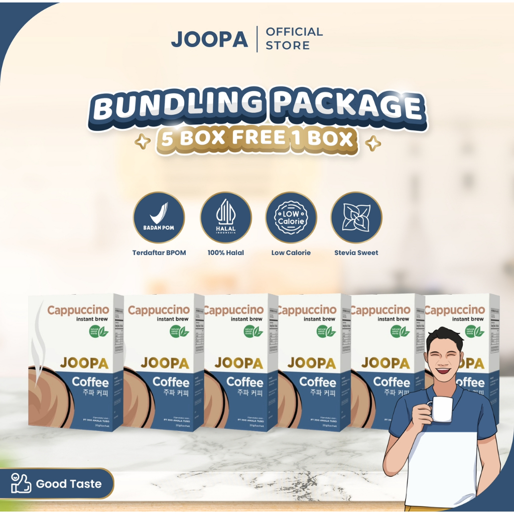 

Joopa | Bundling 6boxes Low Calorie with Stevia instant coffee rasa Cappuccino