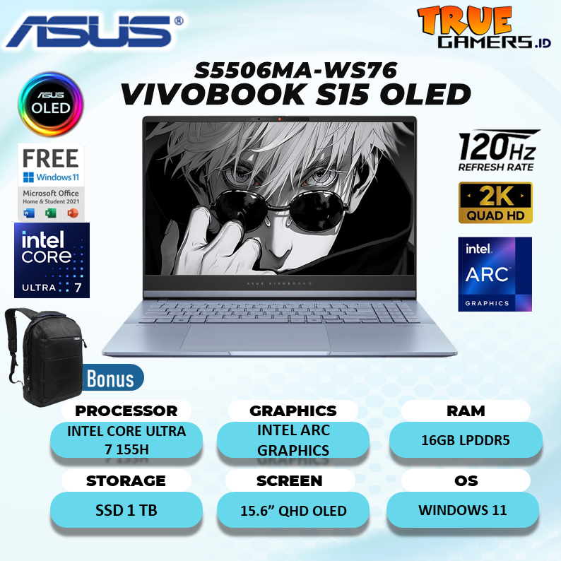 LAPTOP ASUS VIVOBOOK S15 OLED S5506MA ULTRA 7 155H 16GB 1TB W11 15.6QHD IPS 3K 120Hz