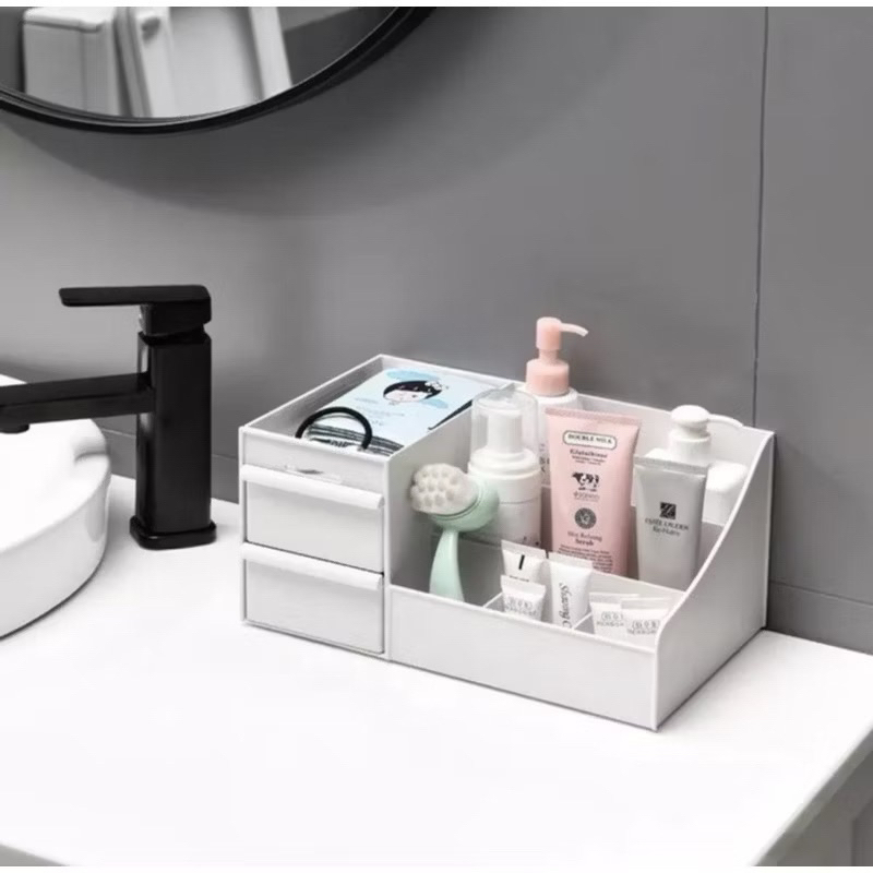 NY RAK KOSMETIK 2 LACI KOTAK SUSUN PENYIMPANAN MAKE UP organizer SERBAGUNA STORAGE DRAWER BOX SKINCA