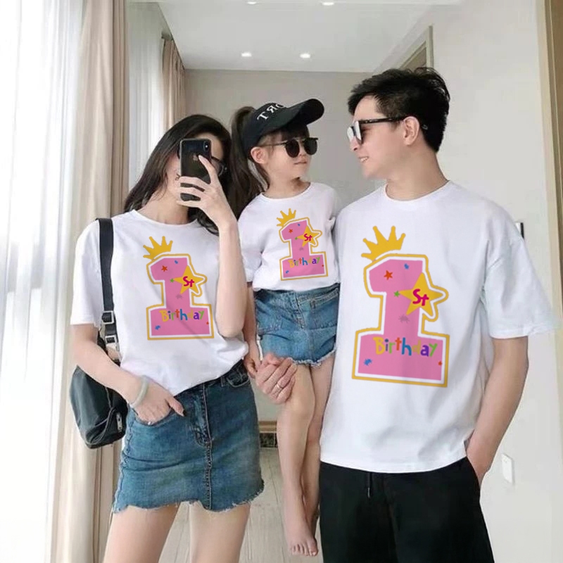 VL Herlin Collection_Kaos Couple Keluarga Birthday King Angka Stars_PINK_ Baju Atasan Kaos Couple
