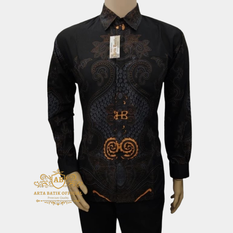 Kemeja Batik Pria Lengan Panjang Hitam Modern Baju Batik Premium S173