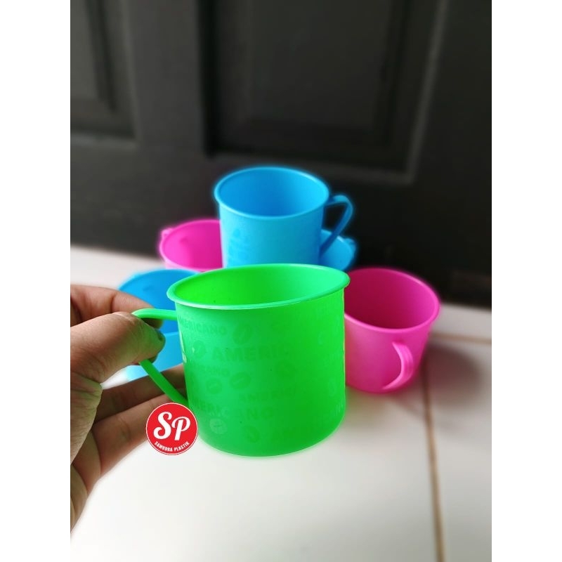 CANGKIR GELAS PLASTIK MINI / CANGKIR AMERICANO KECIL WARNA