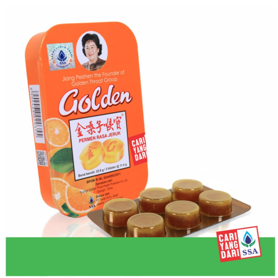 

GOLDEN PERMEN RASA JERUK 1 BOX ISI 2 BLISTER / GOLDEN THROAT RASA JERUK