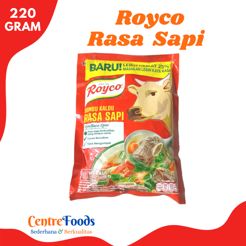 

ROYCO Sapi - Bumbu Kaldu Pelezat Penyedap Rasa Serbaguna | Size 220gr [ Harga Per BKS ]