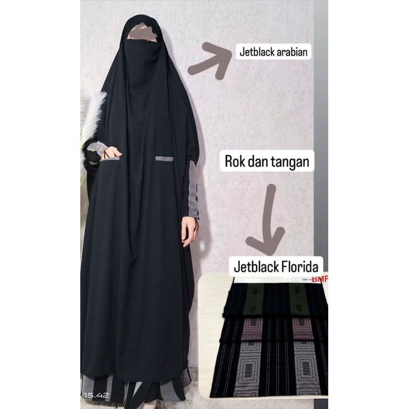 Syakha Heejab Overhead Set Rok Jetblack Arabian Jetblack Florida Overhead FK French Khimar Premium J