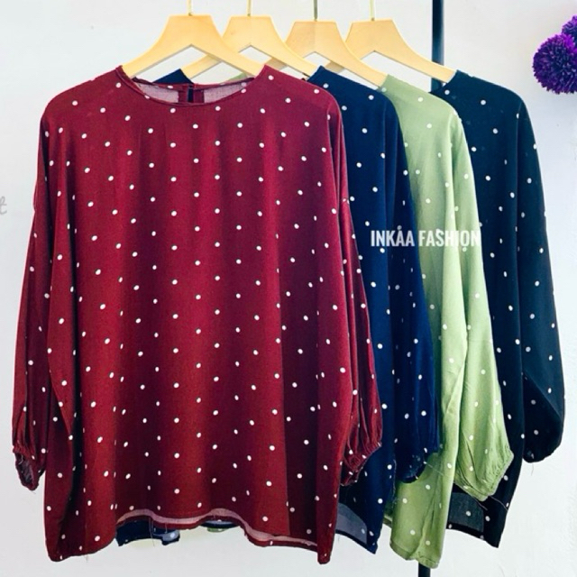 Blouse Polkadot Atasan Motif Polkadot Bahan Rayon Premium Kesya Blouse Top Jumbo