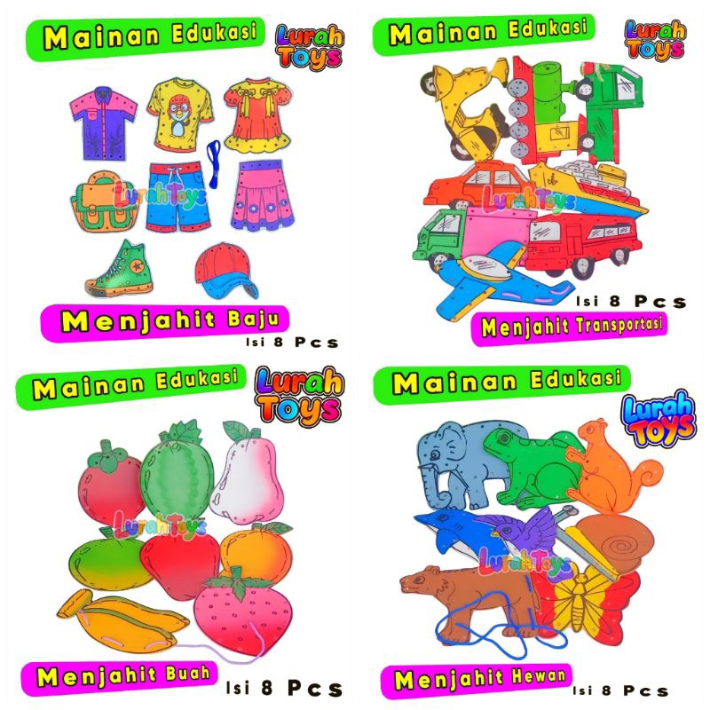 MAINAN EDUKASI ALAT PERAGA EDUKATIF MAINAN MENJAHIT BUAH MAINAN MENJAHIT TRANSPORTASI MAINAN MENJAHI