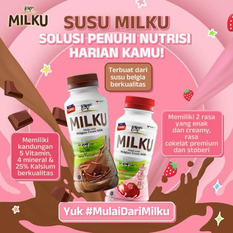 

MILKU Susu Cokelat/Strawberry UHT 200ML