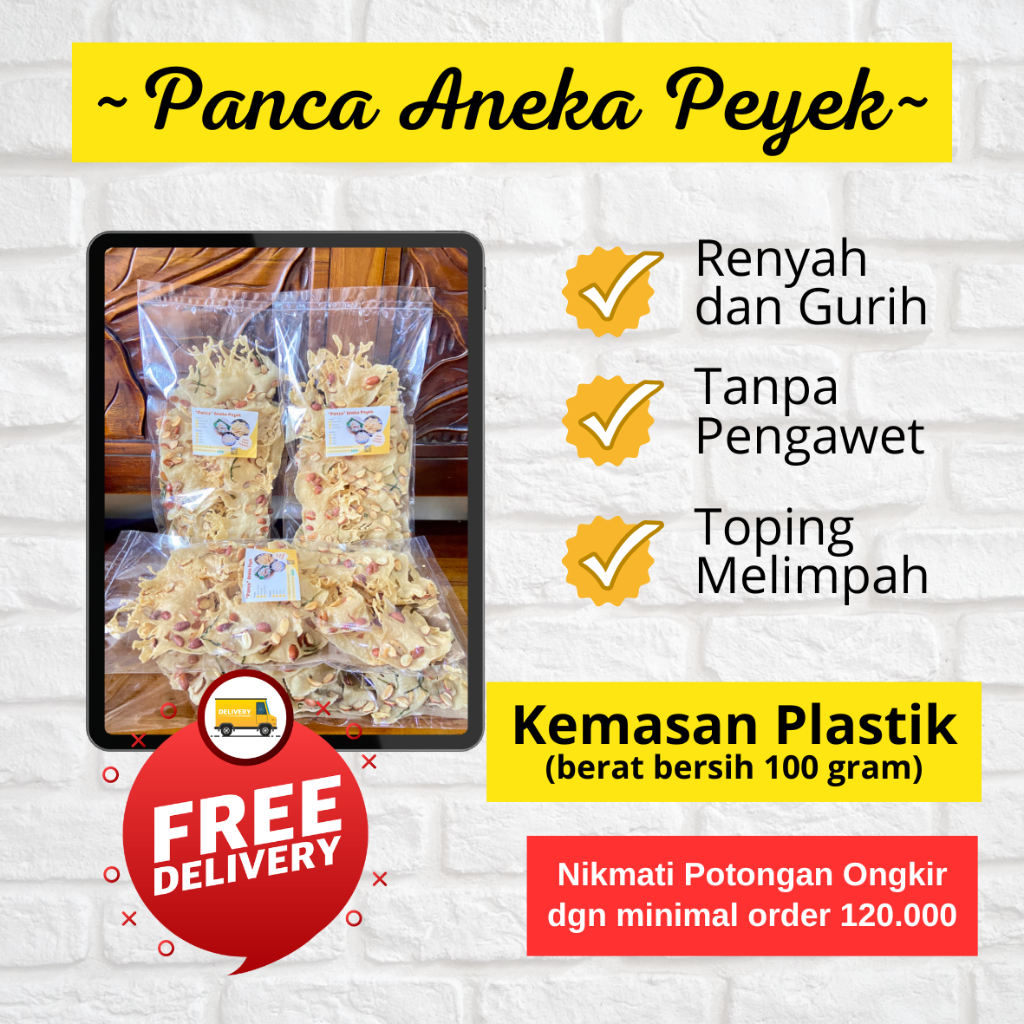 

Kemasan Plastik (100 Gram) Keripik Rempeyek Peyek Kacang Tanah Kacang Hijau Udang Rebon