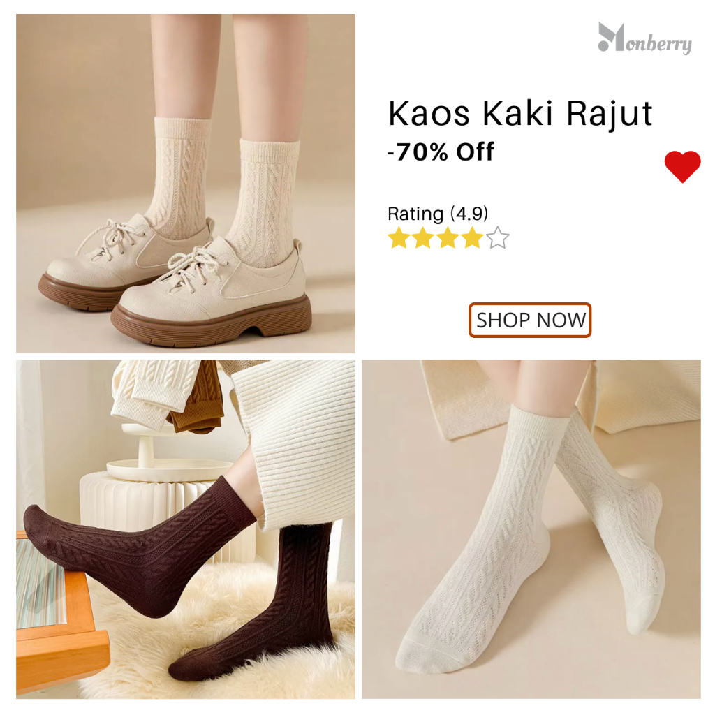 Kaos Kaki Twist Panjang Lolita Wanita Monberry KR1C Knitted Embos Polos Kaus Kaki Gaya Japanese Kore