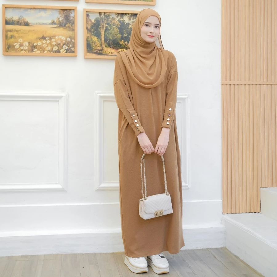 Outfiks Abaya Gamis Wanita Haji Polos Premium Lebaran Syari Terbaru Kancing Umroh Daily Mewah Hitam