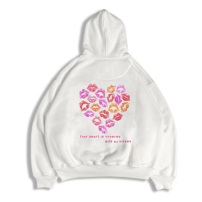 Synchronous Hoodie Boxy Oversize White Kisses HD06