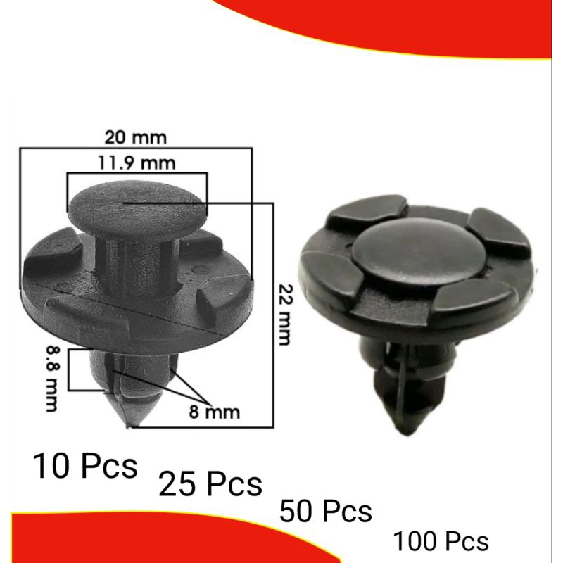 100 PCS KANCING KLIP CENGKEH 8mm BEMPER MOBIL BAUT PAKU RIVET BUMPER FENDER LINER AVANZA XENIA SIGRA