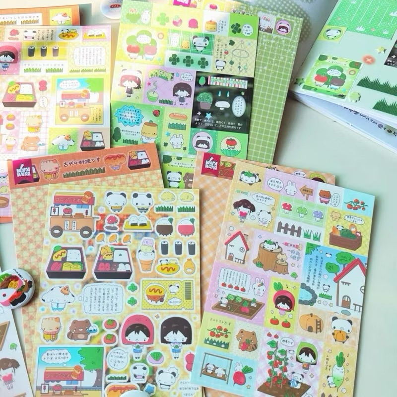 

sticker deco wakawaka chibi girl japan animal panda food clover dekorasi journal