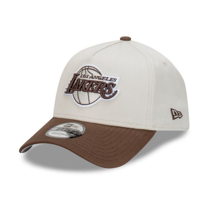 Topi New Era Cap Los Angeles Lakers Vintage Stone Walnut Type A Frame 9Forty Adjustable Original