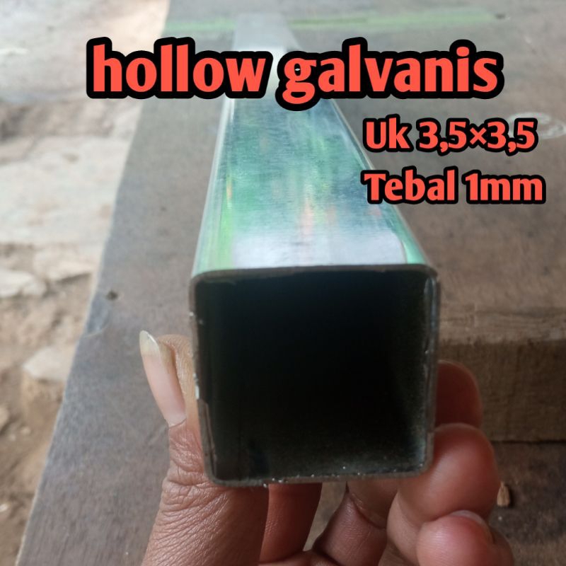 besi hollow galvanis 3,5×3,5 pipa kotak galvanis tebal 1mm panjang 100cm, holo potongan, galvanis an