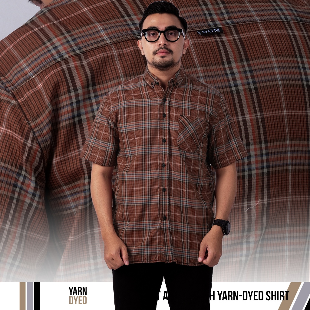 DGM Kemeja Pria Lengan Pendek Kotak Yarndyed Coklat Kemeja Yarndyed 2795