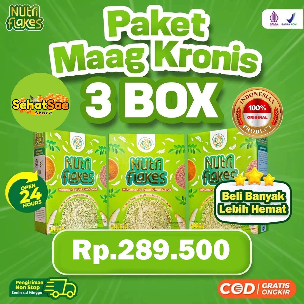 

[PAKET 3 BOX] Nutriflakes - Sereal Herbal Umbi Garut untuk mengatasi Asam Lambung dan Gerd