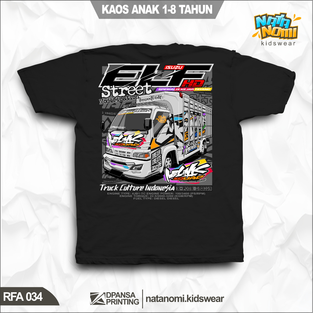 Natamomi Kidswear rfa034 ELF truck Street kaos truk anak baju anak truck