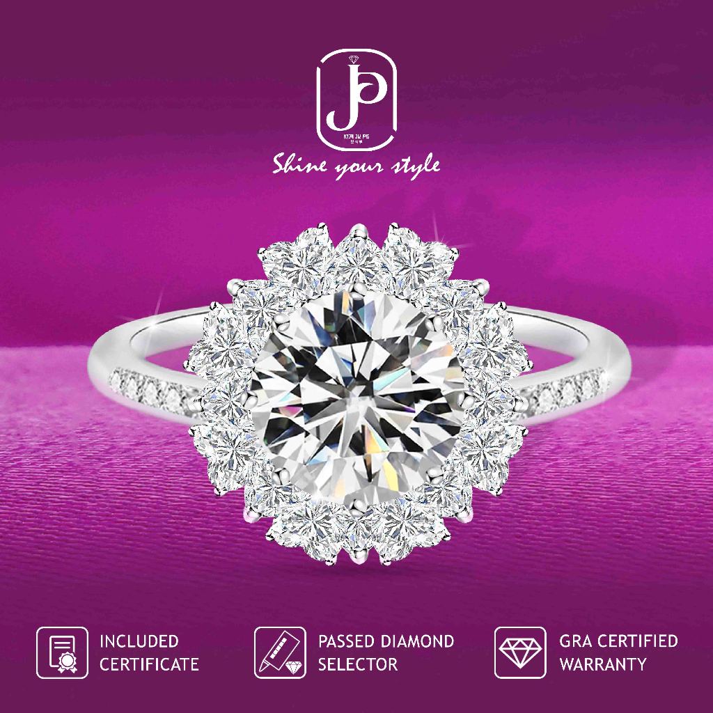 Kimjupe Cincin Wanita Moissanite Diamond Flower Daisy 2CT Silver 925 Gold Plated ORI Certificate Cnm