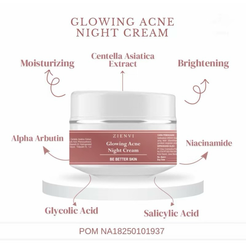 NIHGT CREAM WHITENING ZIENVI BEAUTY ORI NOW FORMULA